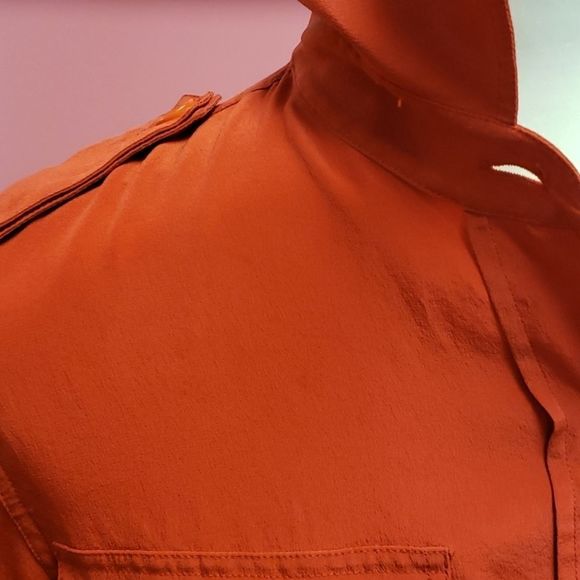 DKNY💕 Orange 100% Silk Shirt Blouse Top - Picture 8 of 9
